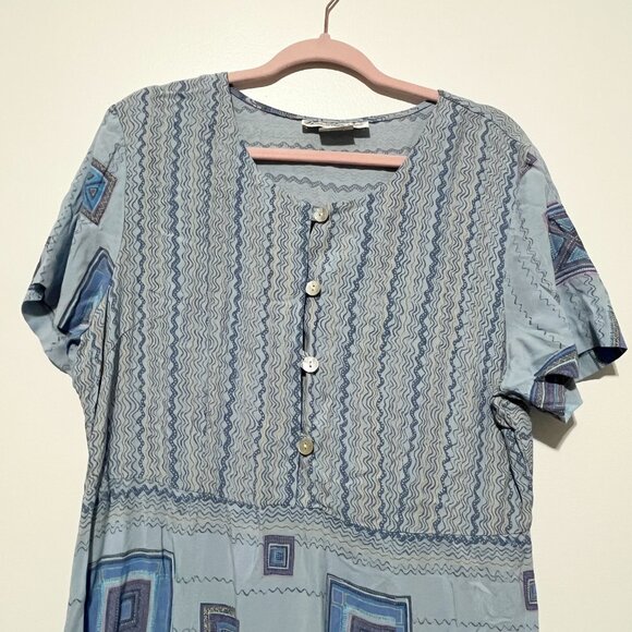 Norm Thompson Womens VTG Maxi Dress Size 14 Blue Printed Coastal Beach Summer - Picture 3 of 7